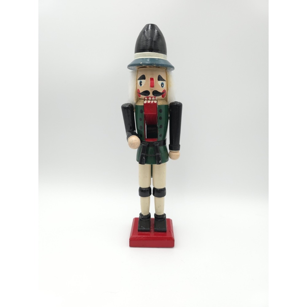 Vintage Traditional Wooden Nutcracker With Binoculars 13" Green 1990s